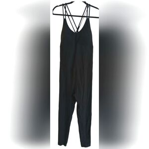 ZYIA Women's One Piece Black Ribbed Padded Spaghetti Strap Jumpsuit-Size 2XL EUC